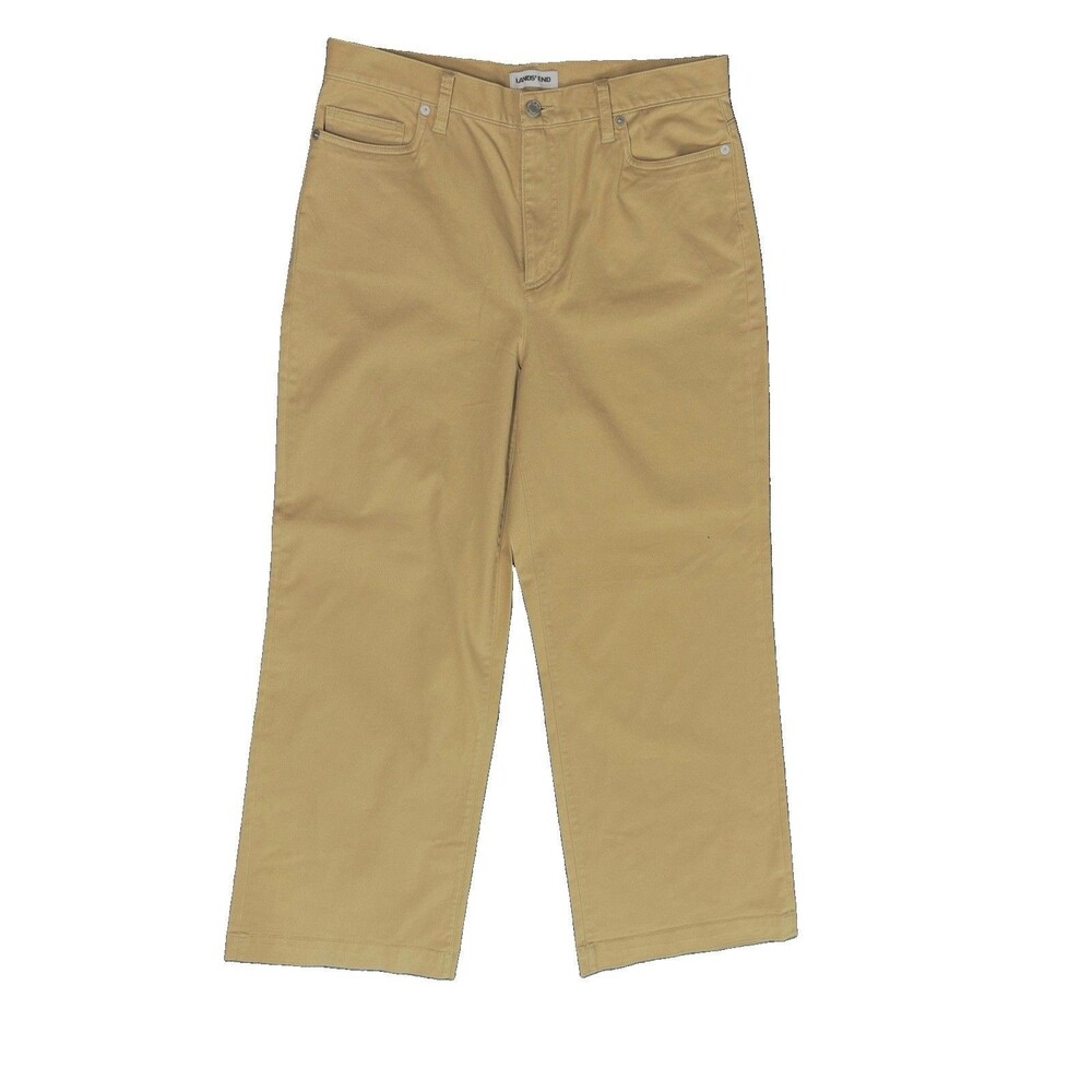 Lands’ End Khaki Tan Wide Leg Pants Women’s 12 High Rise Stretch Cotton Trousers